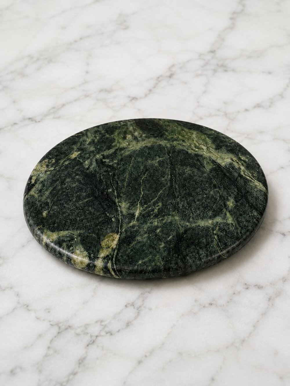 Vintage Green Marble Stone Trivet Hot Plate Round 8" Taiwan Mid Century
